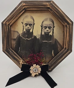 OOAK Dark Ephemera Framed Print Creepy Kids Wall Decor Oddities Upcycle Art - Picture 1 of 9