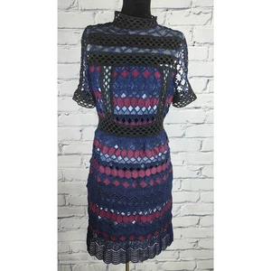 Lea Collection Cocktailkleid Damen S Hexagon Navy & Rot Spitze und Mesh Stufen  - Bild 1 von 13