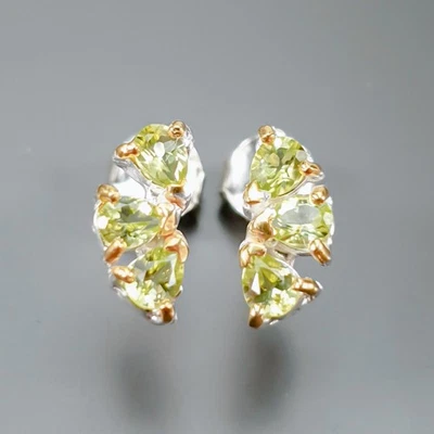 Jewelry women gift Natural Peridot Earrings 925 Sterling Silver /E129913 - Image 1 of 4