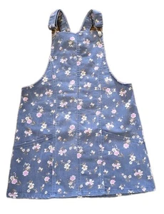 NoBo Girls 7-9 Overall Style Denim Floral Dress Adjustable Small Pink Flowers - Picture 1 of 3