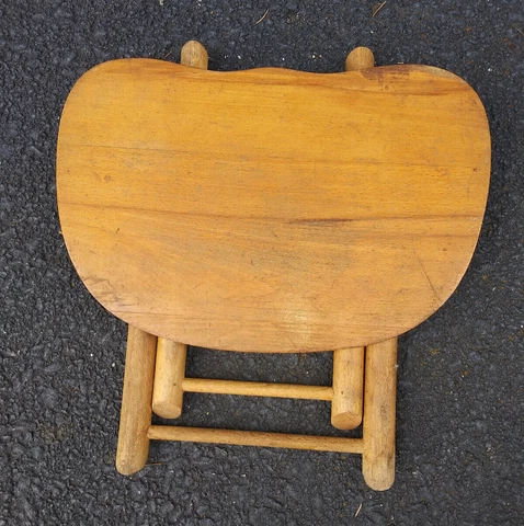 Vtg NEVCO Fold ‘N Carry Wooden Stool Collapsible Yugoslavia Farmhouse Country Cover