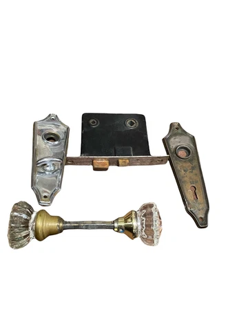 Vintage Set Of Glass Door Knobs 12 Point Glass Plates Door Lock Mechanism Cover