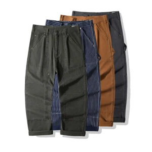 Men's Amekaji WABASH B01 Carpente Pants Railroad Striped Worker Denim Trousers - Picture 1 of 37