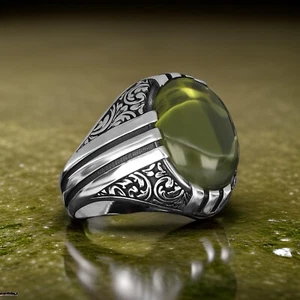Mens ring with stone 925 sterling silver peridot gemstone size 7-14 - Picture 1 of 5