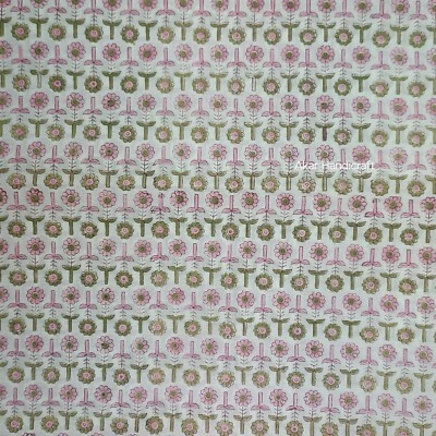 Indian Hand Block Print Pink Floral 100% Cotton Women Dress Craft Fabric By Yard - Image 1 of 4