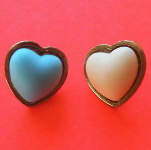 Pretty Turquoise Tone & Cream 3D Hearts in Gold Tone Surround Stud Earrings: UK - Picture 1 of 8