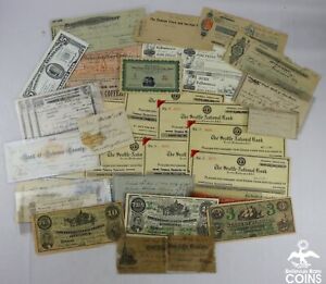 Lot of 35+: USA Scrip Canceled Notes Seattle National Bank, NY, Florida & more