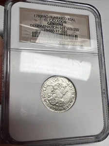 1783 MO FF El Cazador Shipwreck NGC Genuine MEXICO 1 Real Silver AU+ Details! - Picture 1 of 3