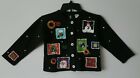 Rare Michael Simon Sweater Jacket Black Christmas Embroidered Appliques Sz 4/5