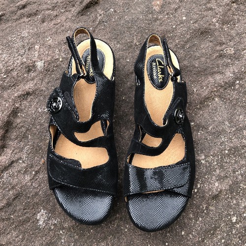 Sandali donna Clarks Artisan Tiffani Aldora neri metallizzati pelle di serpente • 8 1 2