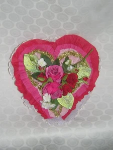 VALENTINE'S DAY Heart RUFFLED Pink Red PAPER FLORAL Embellished CANDY BOX GIFT - Picture 1 of 7