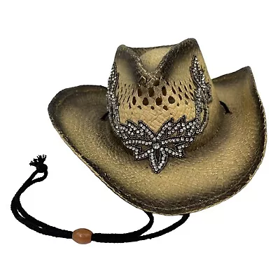 Olive and Pique Rhinestone Paper Rancher Cowboy Hat Country Western Women's OS - Image 1 of 4