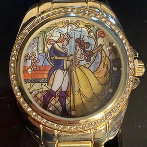 Rare Disney Beauty And The Beast Princess Belle Stained Glass Watch - Picture 1 of 8
