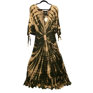 NWT BLUE LIFE Women Caftan Sz M Tan Fern Tie Dye Maxi Swim Cover Summer 6-18 - Picture 1 of 12