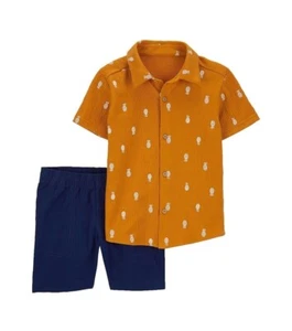 Carter's Toddler Baby Boy Size 3T Mustard Blue Pineapple Summer Outfit Set. New! - Picture 1 of 5