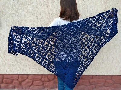 Skull shawl crochet, lost souls triangle shoulder scarf navy cape hand knitted  - Image 1 of 4