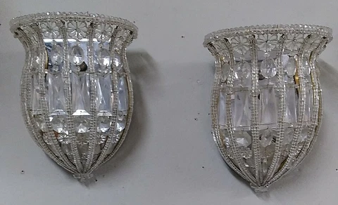 RARE Vintage Pair SHERLE WAGNER French silver Crystal Bead Light sconce Fixtures Cover