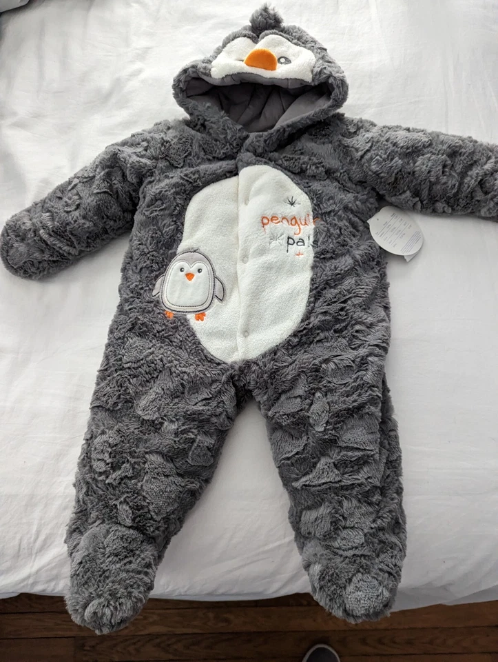 Luvas dobráveis de lã com capuz Babies R Us 6m Penguin Pals Sherpa nova com etiquetas - Imagem 1 de 4