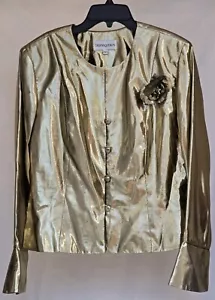 Vintage Bloomingdales Gold Lame Blouse Removable Matching Flower On Lapel 1970s - Picture 1 of 6