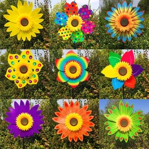 Colorful Rainbow Sun Flower Spinner Wind Windmill Garden Yard Outdoor Decor - Picture 1 of 27