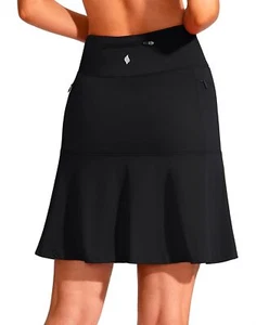 SANTINY 19" Golf Skorts Skirts for Women Zipper Pockets Knee Large, A Black - Picture 1 of 7