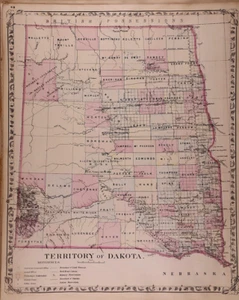 Dated 1879 Map ~ THE DAKOTA TERRITORY by S. Augustus Mitchell (12x15)-#04 - Picture 1 of 2