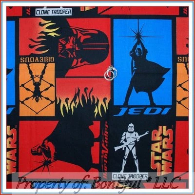BonEful Fabric FQ Cotton Quilt Red Block Star Wars Movie Darth Vader Jedi Square - Image 1 of 4
