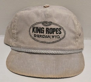 Vintage King Ropes Strapback Rope Hat Sheridan Wyoming Corduroy Beige Made USA - Picture 1 of 10