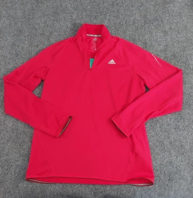 Adidas Sweater Womens Large Pink Running 1/4 Zip Thumb Holes Pullover Clima Warm - Image 1 of 4