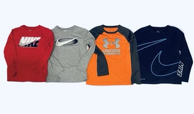 Nike + Under Armour Boys Size 7 Lot/Set of 4 Long Sleeve Logo Shirts - Image 1 of 4