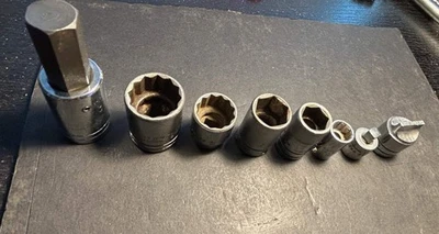 Lot of 8 Proto Sockets: 1/2" Drive - 5/8" Hex, 7/8", 11/16", 9/16", Drag Link. - Image 1 of 4