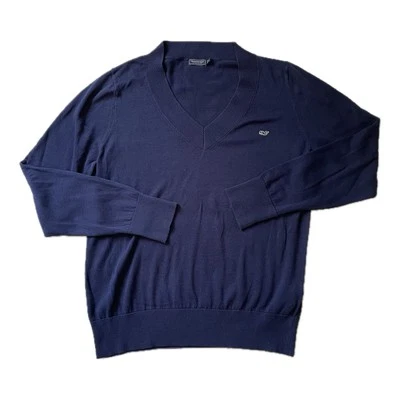 Suéter para mujer VINEYARD VINES Heritage de algodón con cuello en V azul marino 2E001815 talla grande Foto 1 de 4