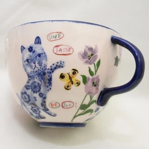 Anthropologie Katze Becher Nathalie Lete Titania Rosa Blau Tee Kaffee Latte Tasse Neu - Bild 1 von 11