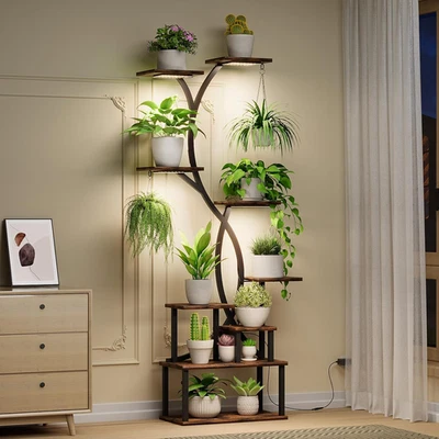 Soporte para plantas interior con luces de cultivo 9 niveles madera interior estante para plantas 62" de alto pl Foto 1 de 4