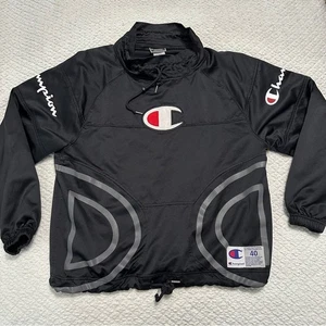 Champion Big C Mock Neck Pullover Jacket Black Mens Size Medium - Picture 1 of 9