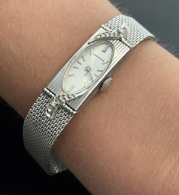 14K Solid White Gold Longines (2) Diamonds Ladies Cocktail Watch Manual Wind - Image 1 of 4