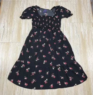 Seraphine Womens Size 6 Black Floral Print Shirred Maternity and Nursing Dress - Image 1 of 4