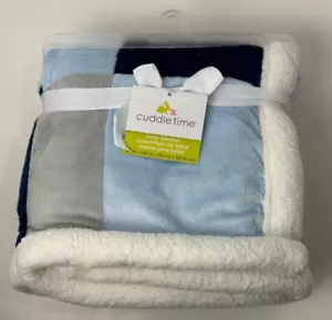 Coperta bambino sherpa nuova con etichette Cuddletime Cuddle Time blu grigio bianco patchwork quadrati - Foto 1 di 5