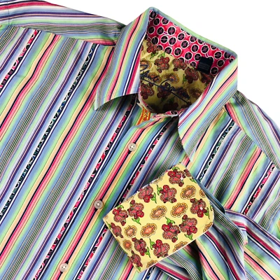 Robert Graham Men's Cotton Flip Cuff Dress Shirt Rainbow Pride Stripe • Medium - Image 1 of 4