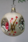 Vintage Blown Glass Triple Indent Pictured Large BALL Christmas Ornament Poland
