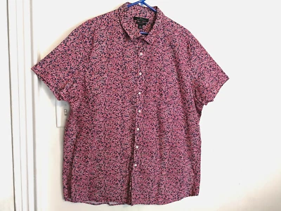 Marc Anthony Mens Shirt XXL Red Blue Linen Blend Floral Slim Fit Button Pockets - Image 1 of 4