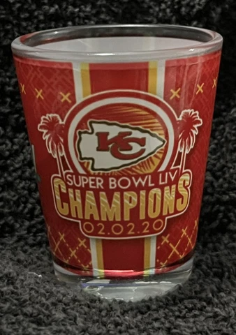 KC CHIEFS SUPER BOWL 54 LIV Champs Champions Sublimated Shot Glass BRAND NEW ! Cover