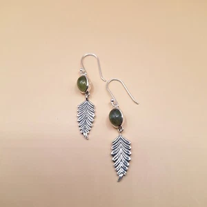 Peridot Feather Dangle Drop Earrings in 925 Sterling Silver Christmas Gift - Picture 1 of 4
