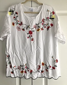 Time and Tru Women Top Sz L (12-14) Boho Chic White Embroidered Floral - Picture 1 of 8