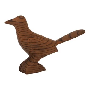 Estatuilla de pájaro de madera artesanal vintage con decoración de patrón de rayas de 3 1/2" de alto - Imagen 1 de 7