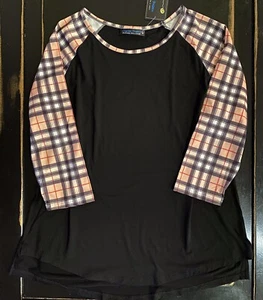 M Yellow Tan Red PLAID Randy Style BASEBALL TEE Top Charlie’s Project BLACK NWT - Picture 1 of 5