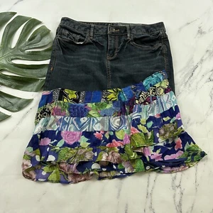 Converse Womens Vintage Y2k Denim Skirt Size M Floral Ruffle Trim Blue Purple - Picture 1 of 10