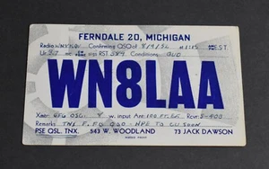WN8LAA 1952 CB Amateurfunk Kurzwelle QSL-Karte Ferndale Michigan Art 543 Woodland - Bild 1 von 2