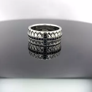 Effy Sterling Silver 1/2Ctw Black Sapphire East-West Cross Men's Ring $500 - Picture 1 of 19
