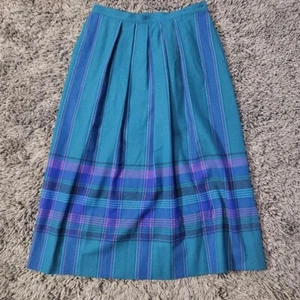pendleton plaid wool skirt Vintage USA 70s A-line pleated size 12 / 30" waist - Picture 1 of 4